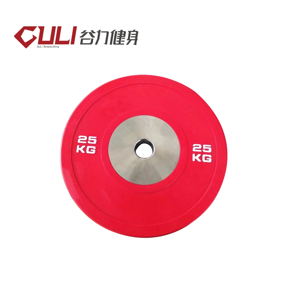 Тяжелая подъемная конкуренция цветная обучающая Резина бамперный диск штанги с стальным кольцом