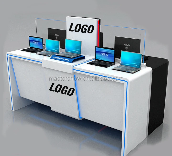 Creative Factory Modern Style Computer Kiosk Furniture Shop Interior Design Computer Display Counter with Laptop Stand Showcase