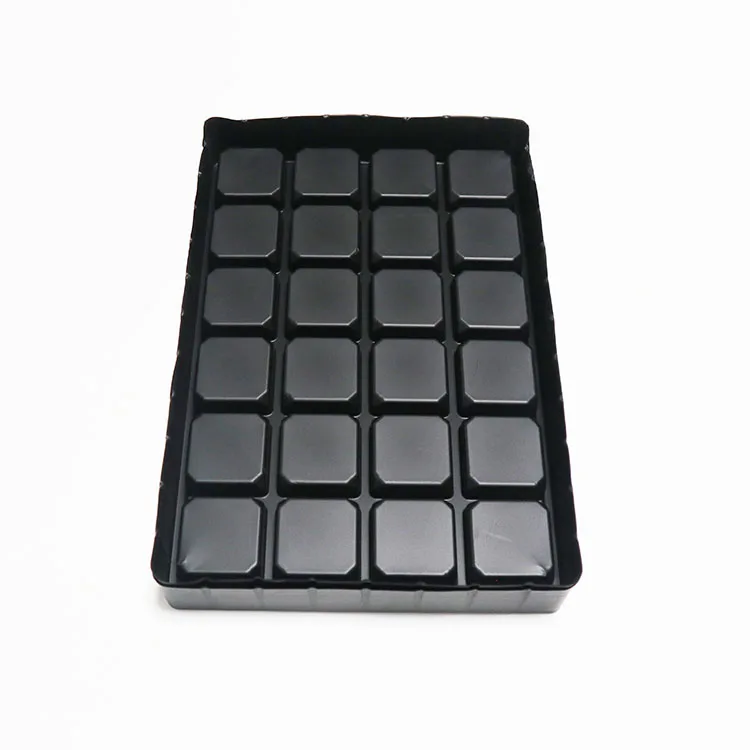 Custom Disposable 24 Compartment 0.7mm Black PS Plastic Vacuum Forming Chocolate Trays Insert for Chocolate Boxes