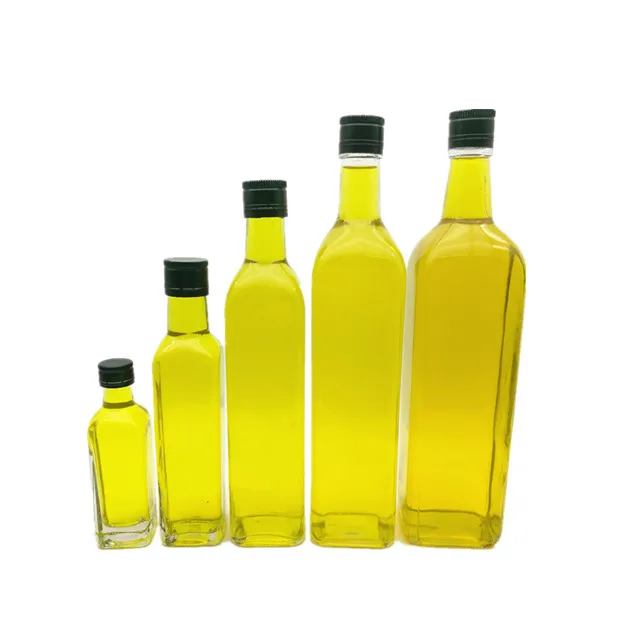 100ml-1000ml Square Clear Glass Olive Oil Bottle with Aluminum Caps or Plastic Cap