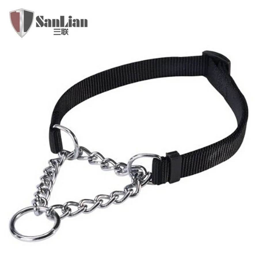 Low Price Adjustable Quick Release Simple Solid Scarf Half Chain Martingale Collars Iron Nylon Steel Chain Link