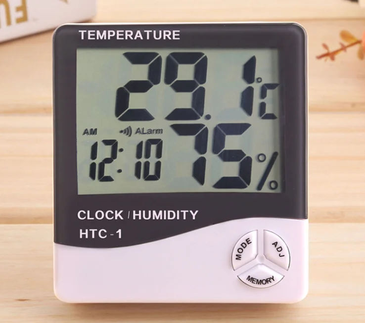 Thermomètre Hygromètre Numérique HTC-1 – Température & Humidité – Réveil, Calendrier, Mémoire Min/Max – Pile AAA - 2