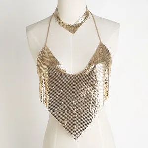 Fashionable Unisex Metal Mesh Chain Body Jewelry Set Brass Chocker and Pearl Necklace for Wedding Party or Engagement Gift