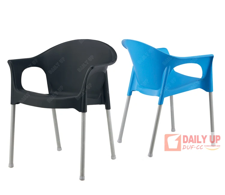 Concise Plastic Living Room Chair With Armrest Steel Frame Kitchen Dining Chair Outdoor Garden Chair With Large Seat