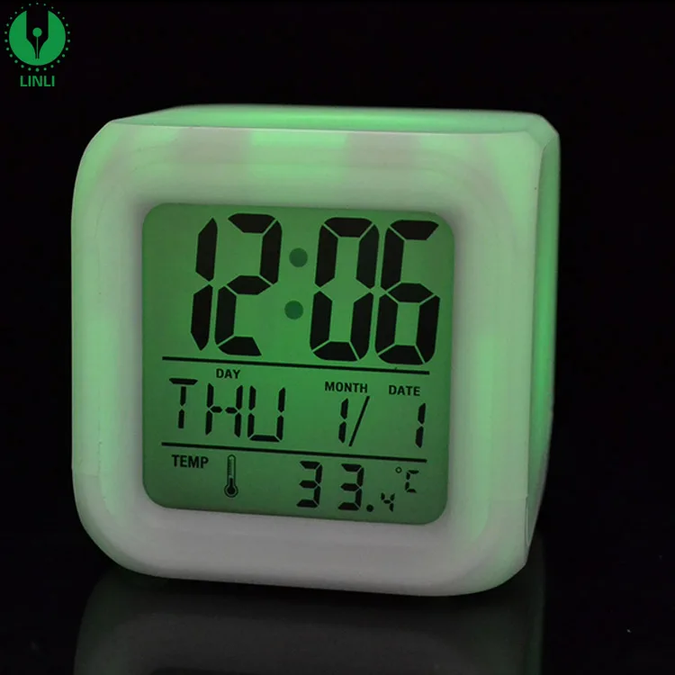 Высококачественный ежедневный Домашний пользовательский стол 7 светодиодный цветной ЖК-дисплей светящийся на батарейке цифровой будильник