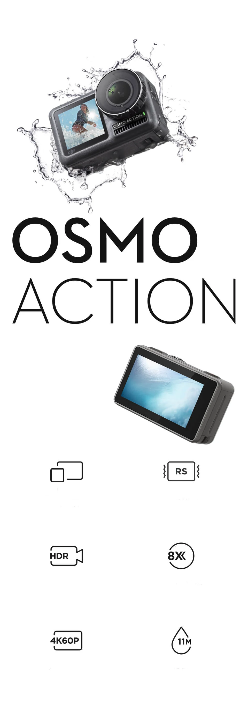 
 Dji OSMO Action UHD 4K Экшн-камера 11m Водонепроницаемая Спортивная камера  