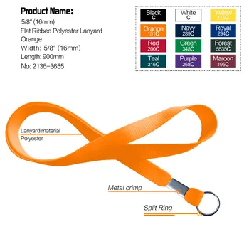 16mm (5/8'') Flat Ribbed Polyester Lanyard With Split Ring And Metal ...