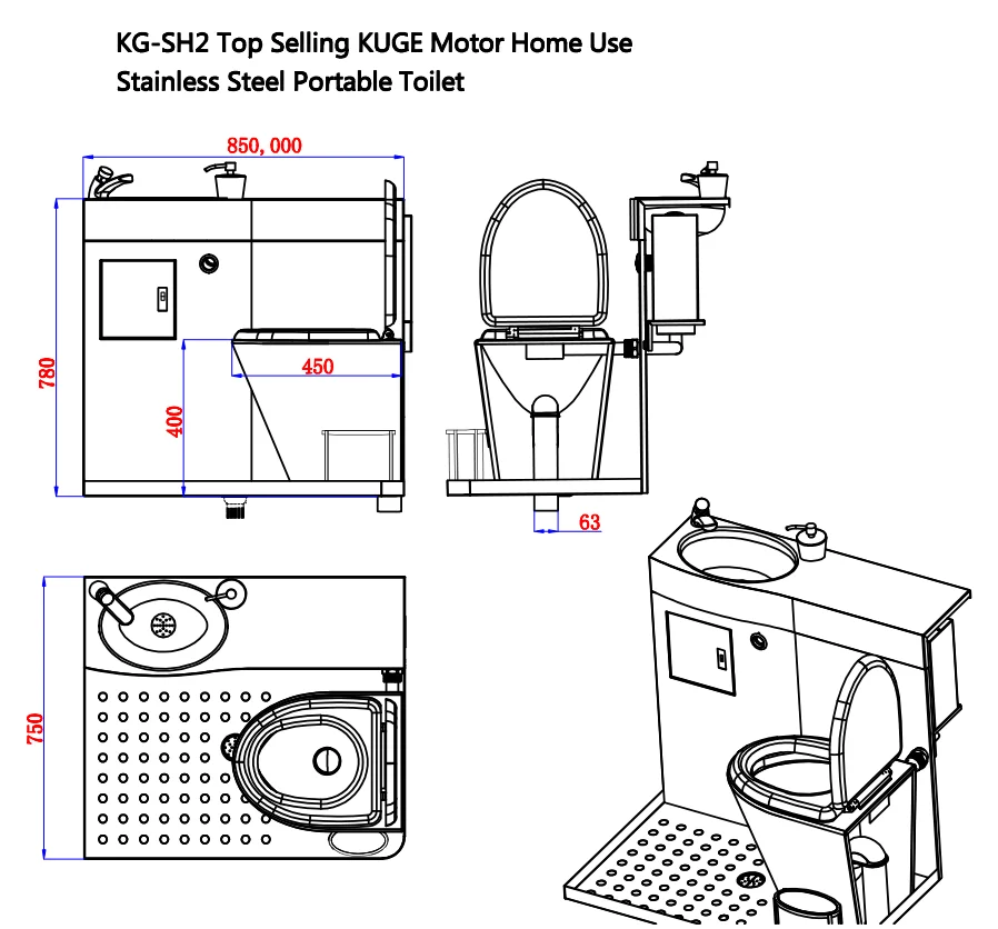 Kuge Stainless Steel Rv Toilet For Bus One Piece Motor Home Western
