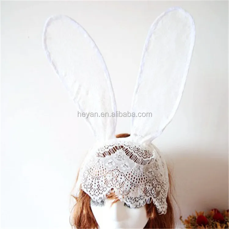 Lace Bunny Ears Headband with Veil - Sexy Blindfold Hair  display picture 1