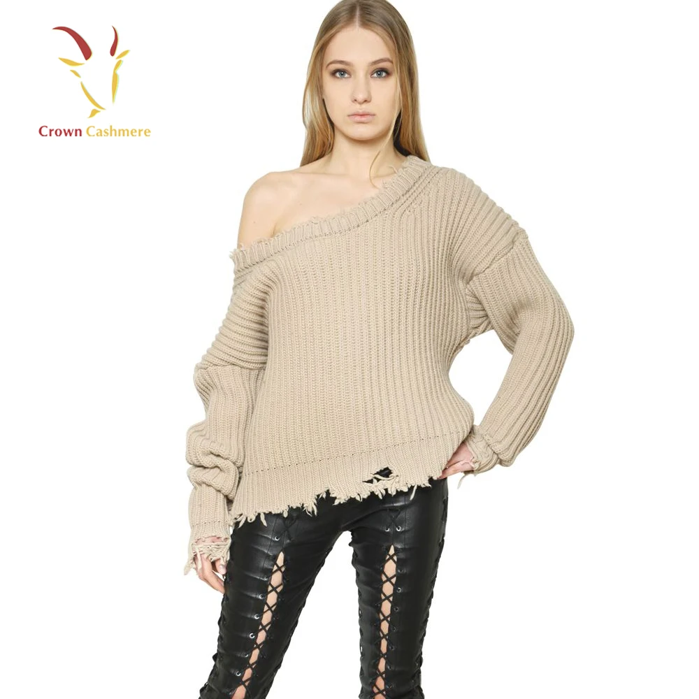 Wide neck sweater women's Clearance