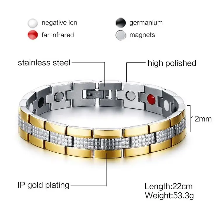 Популярный новый лечебный высокополированный мужской браслет из карбида вольфрама с золотым краем