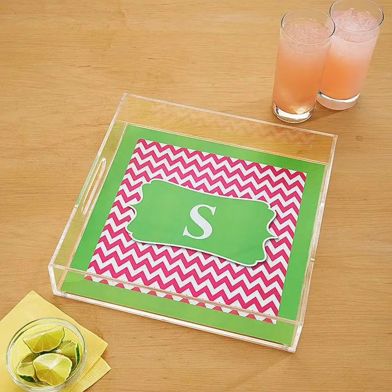 Прозрачный акриловый поднос высокой четкости 12x12 дюймов, поднос для бумаги, акриловый поднос для ресторана с ручкой и вставкой