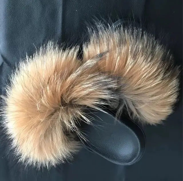 Real raccoon fur slides Clearance