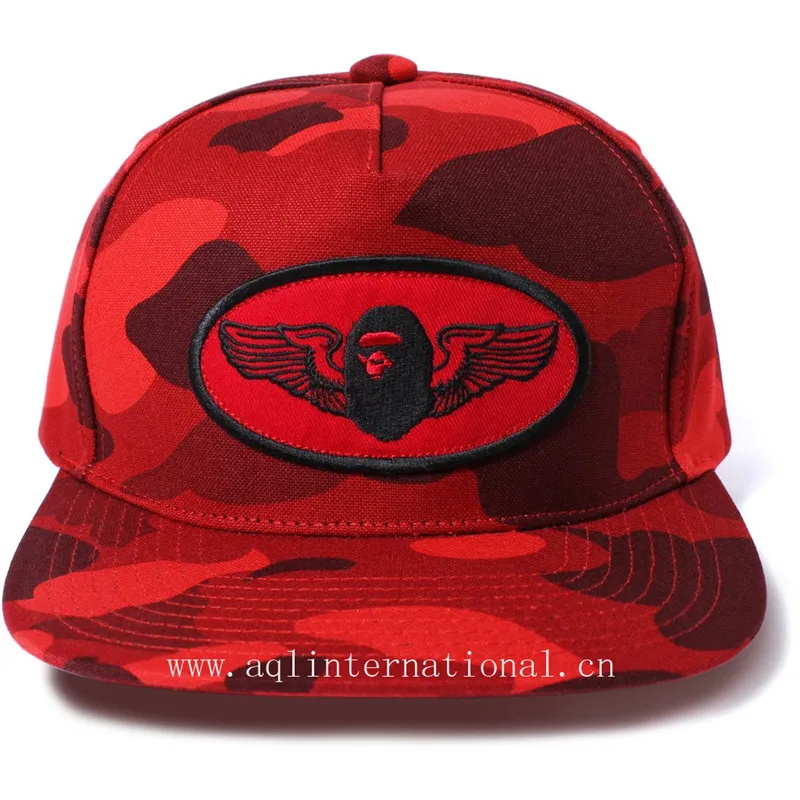 Custom Embroidered Cap Badge Snapback Hat Red Camo Hat