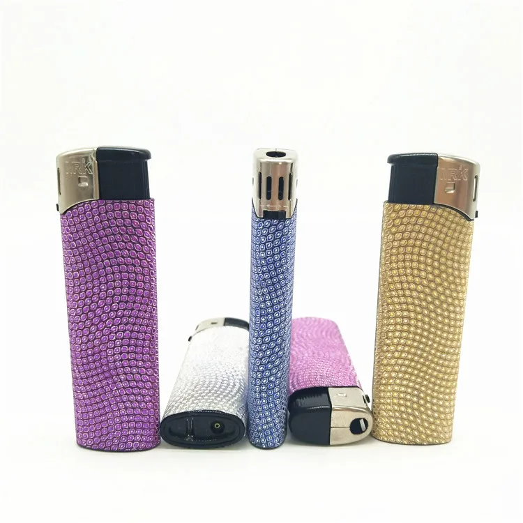 Assorted Colorful Lighter Plastic Butane Flame Piezo Lighter, Glitter Wrapped Sticker for Ladies