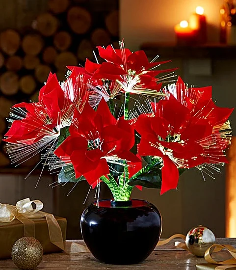 Christmas Fiber Optic Flower Centerpiece Red Light Up Decoration 