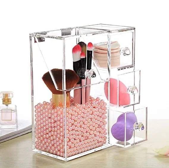 Cosméticos De Acrílico/pinceles De Maquillaje Titular Organizador Caso  Lápices Labiales De Belleza/puff Esponja Titular Almacenamiento 3 Cajones  Con Tapa - Buy Soporte De Brocha De Maquillaje De Acrílico Transparente, Organizador De Maquillaje Cosmético