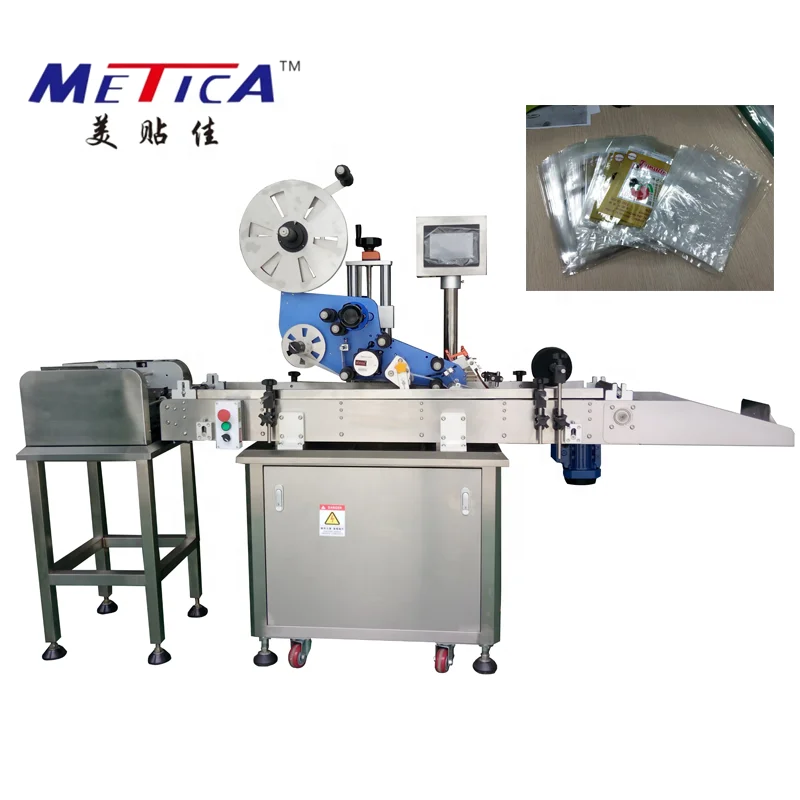 Automatic Label Applicator Machine for Pouches Flat Transparent Film Sticker Paging Labeling Machine with Feeder