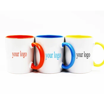 high quality cheap customize logo low MOQ customized giveaways unique ceramic mug with color inside