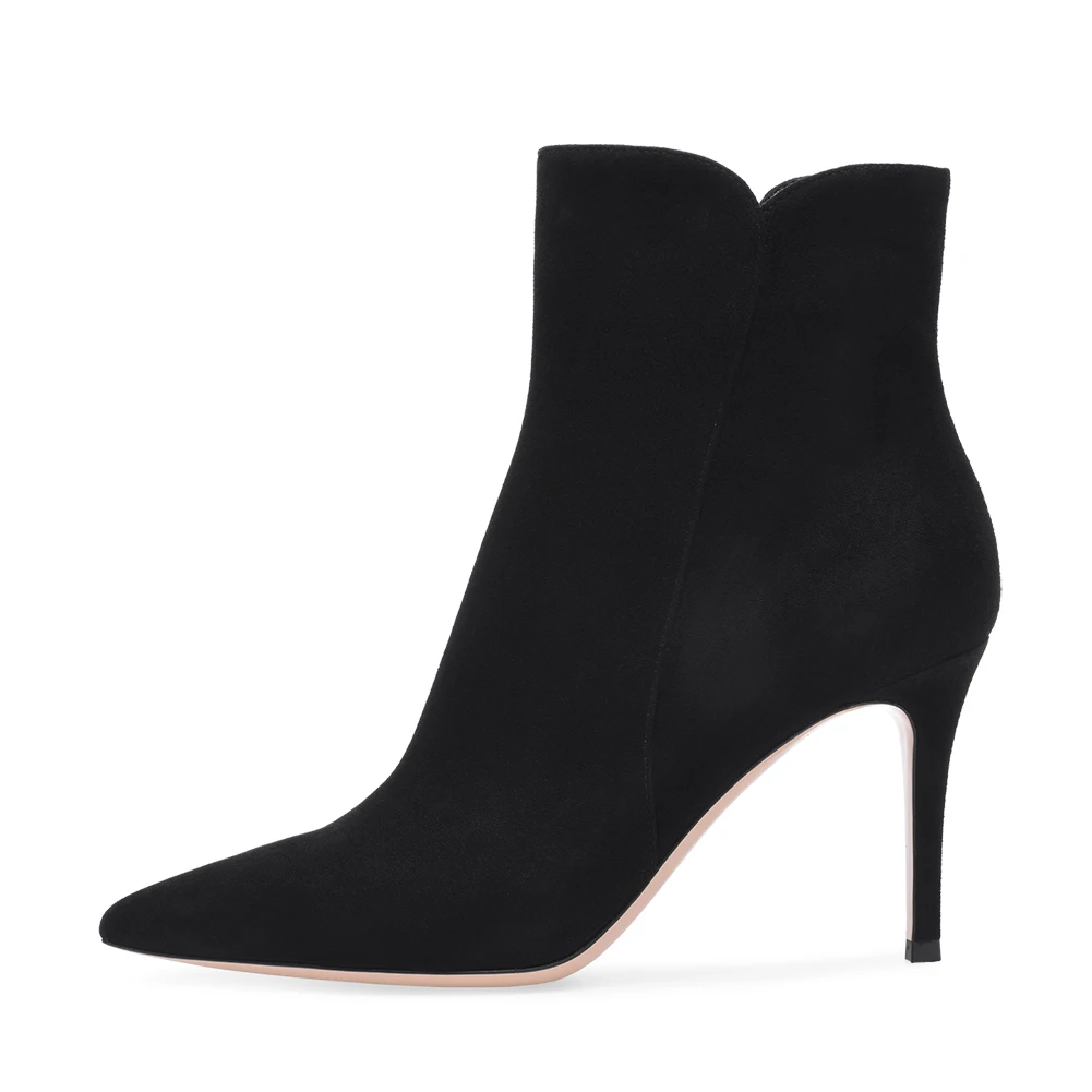 Women Pointy White High Heel Ankle Boots With Zipper Nude Heeled Booties Wine Short Boots Brown Heels Ladies Evening Dress Shoes