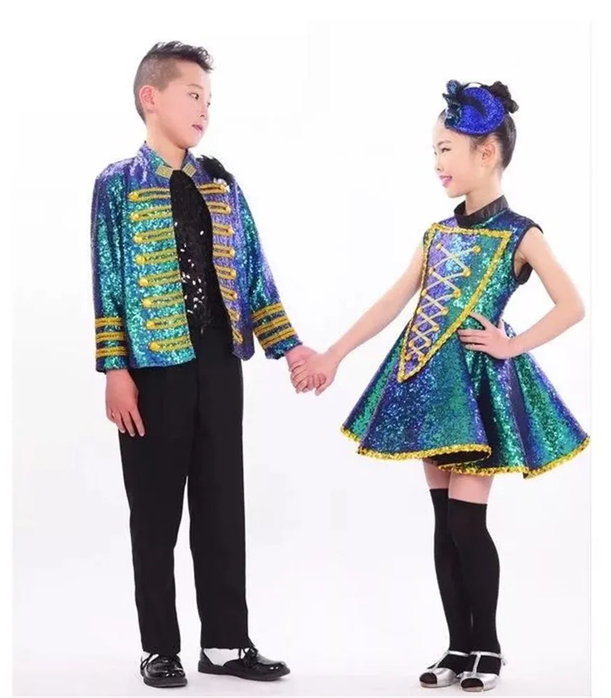 2017 新款男童表演服装,女孩表演,表演夹克和连衣裙 jazz & 拉丁语