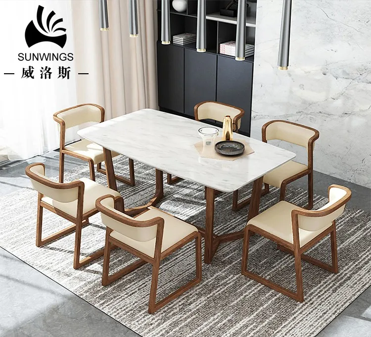 Wood Dining Room Table Set Home Furniture Ash with Marble Top Wooden Legs New Modern dining table set