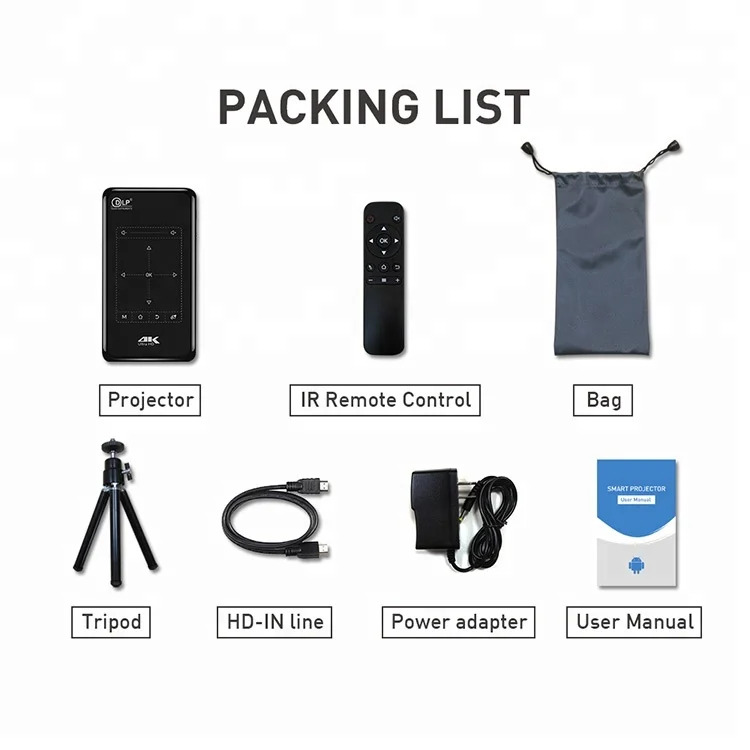 Portable DLP Projector 4K Android 6.0 Touch Pico Projector