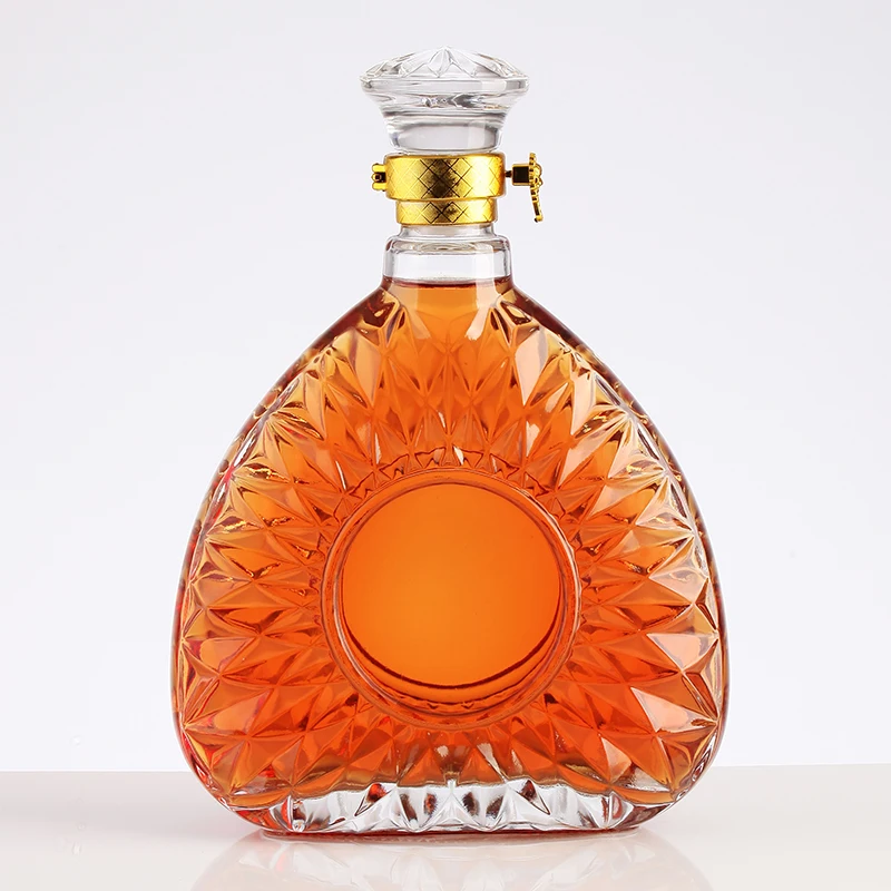 Fashion Design Exquisite Emboss 750ml New Alcohol Glass Bottle With Caps