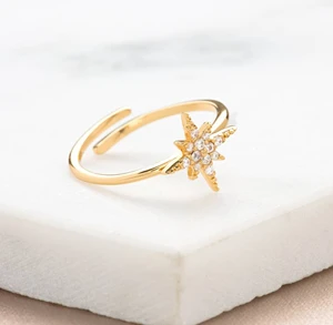 Wholesale 2026 Most Popular American and European Styles 18K Gold Plated 925 Sterling Silver Women Adjustable Starburst Ring