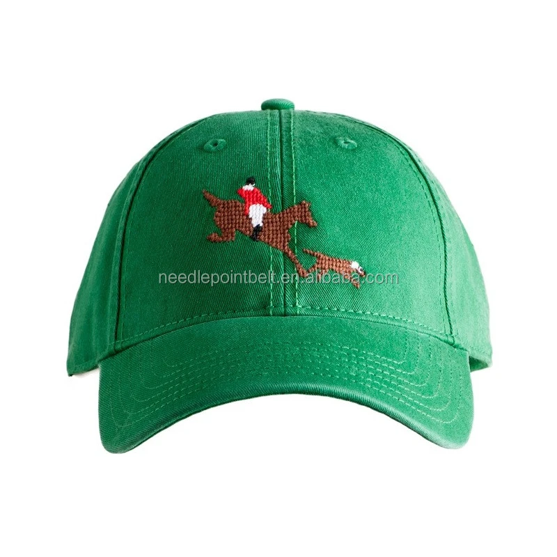 Custom Horse And Hound On Kelly Green Needlepoint Sport Hats Buy