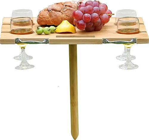 aperitivos 4 posiciones soporte para gafas parque de playa o cama interior Mesa de vino de bambú portátil para picnic tabla de queso plegable para exteriores 