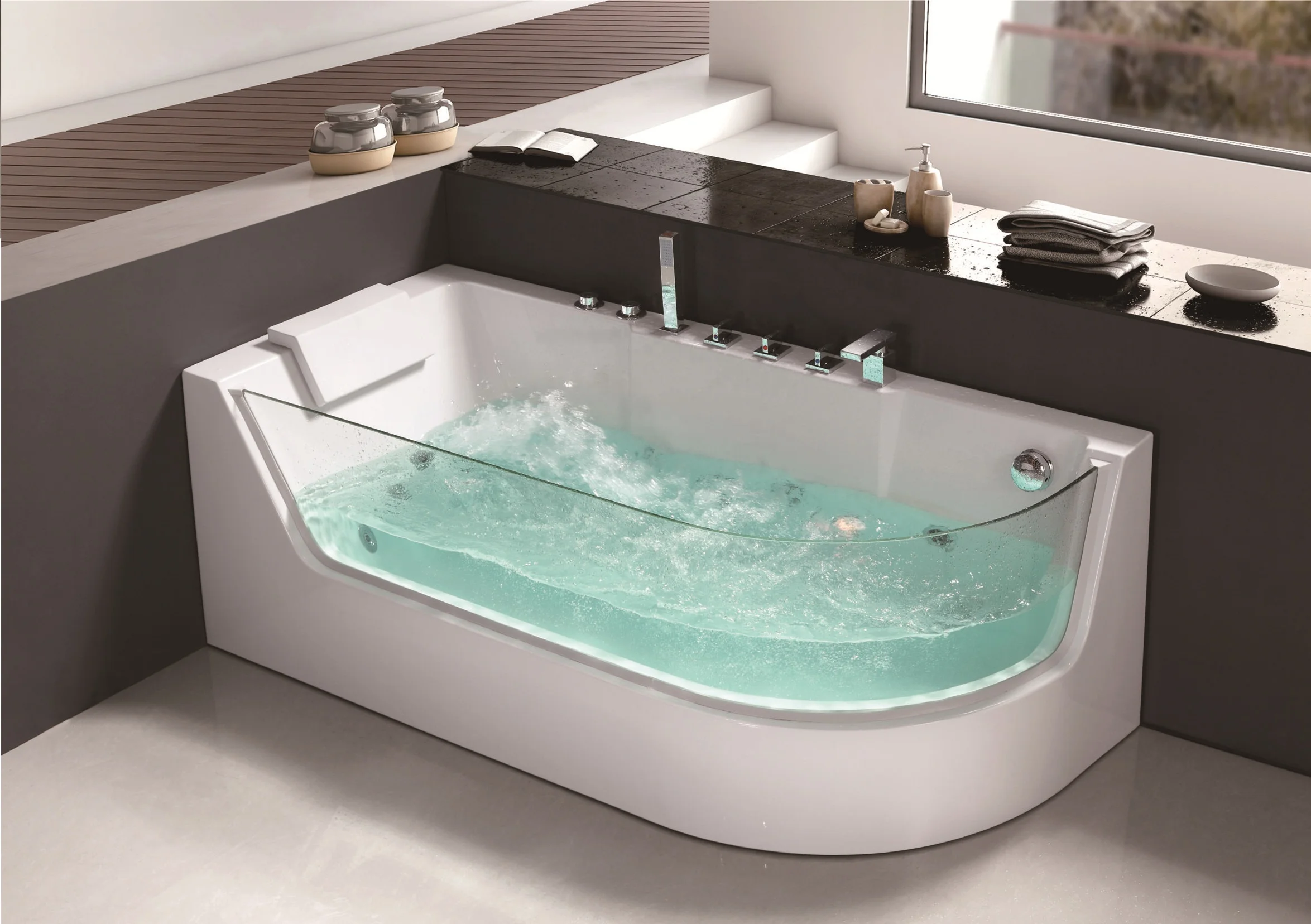 Hot Sale Luxury Home Corner Rectangular Deep Whirlpool Spa Hot Bathtubs