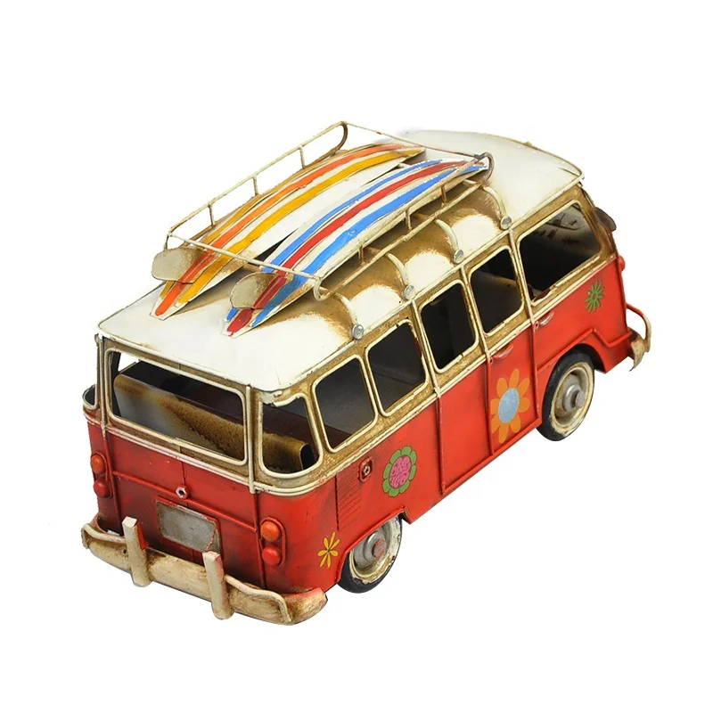 
Лидер продаж 2021, Классическая пляжная винтажная модель автобуса ручной работы из металла с скейтбордом, украшение для дома, паба, бара, офиса, 100% 