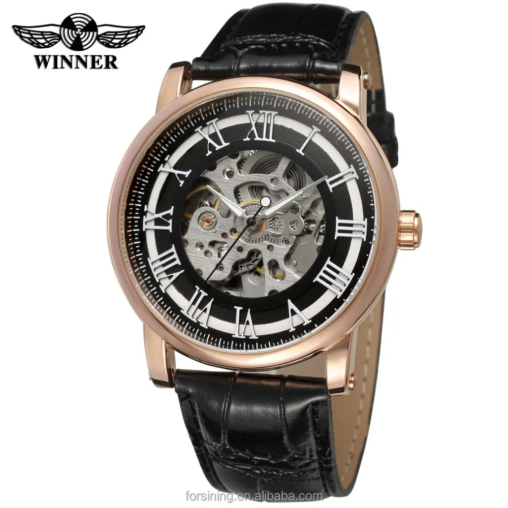 Elegant Men's Rose Gold Skeleton Watch