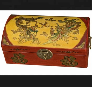 red dragon phoenix hand painted art oriental lacquer wine jewelry box