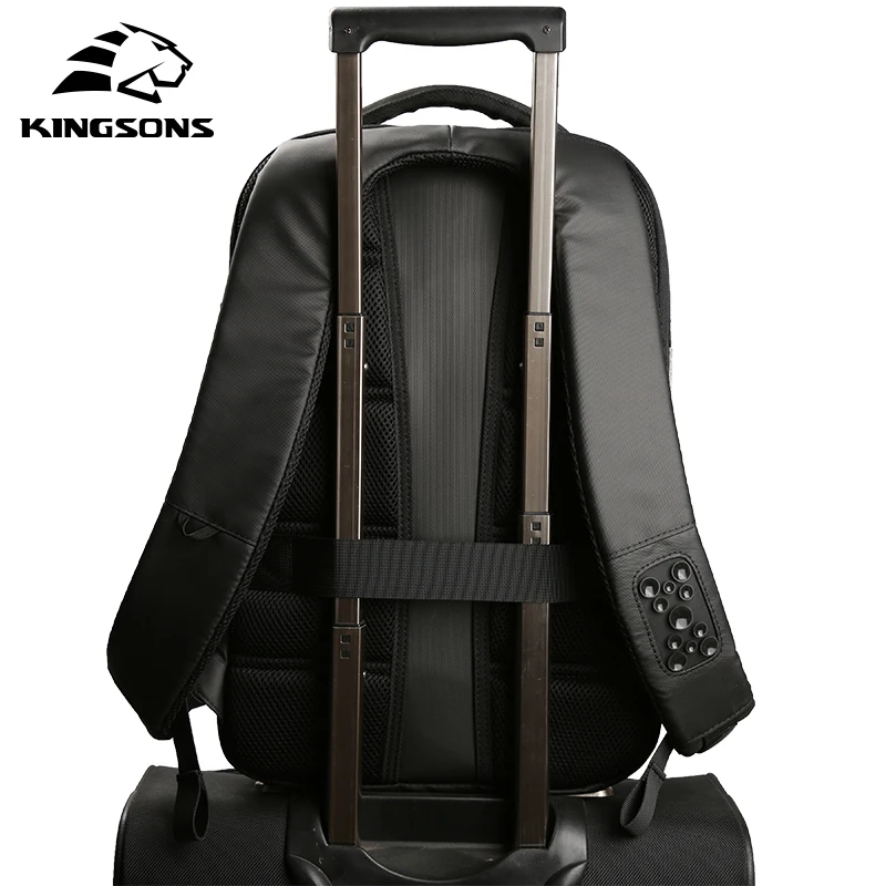 Kingson Brand Gray Black Unisex Softback Laptop Backpack USB Charging Zipper Closure Polyester Lining Anti Theft Waterproof