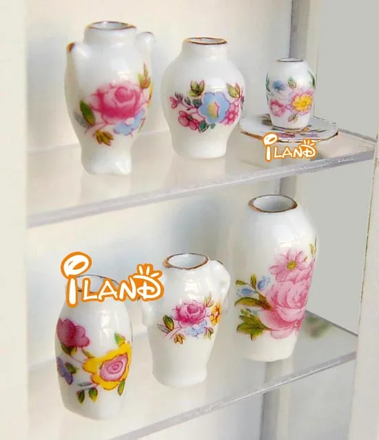 Миниатюрная фарфоровая ваза iland 1:12 для кукольного домика, набор из 7 керамических ваз OV014