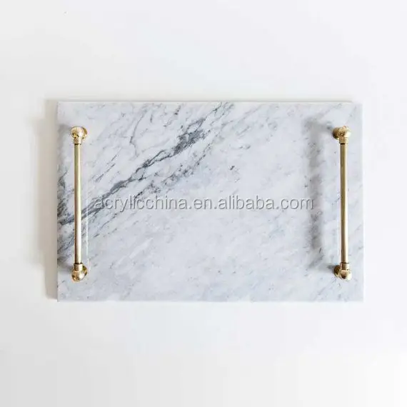 Marble Cheese Tray with Handles in Gold Finish Marble Serving Tray