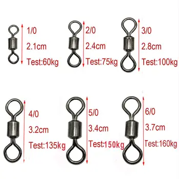 Black Snap Swivels – 50-Piece Assortment In Sizes #2 To #10 | Rolling Barrel Swivels For Fishing Rigs