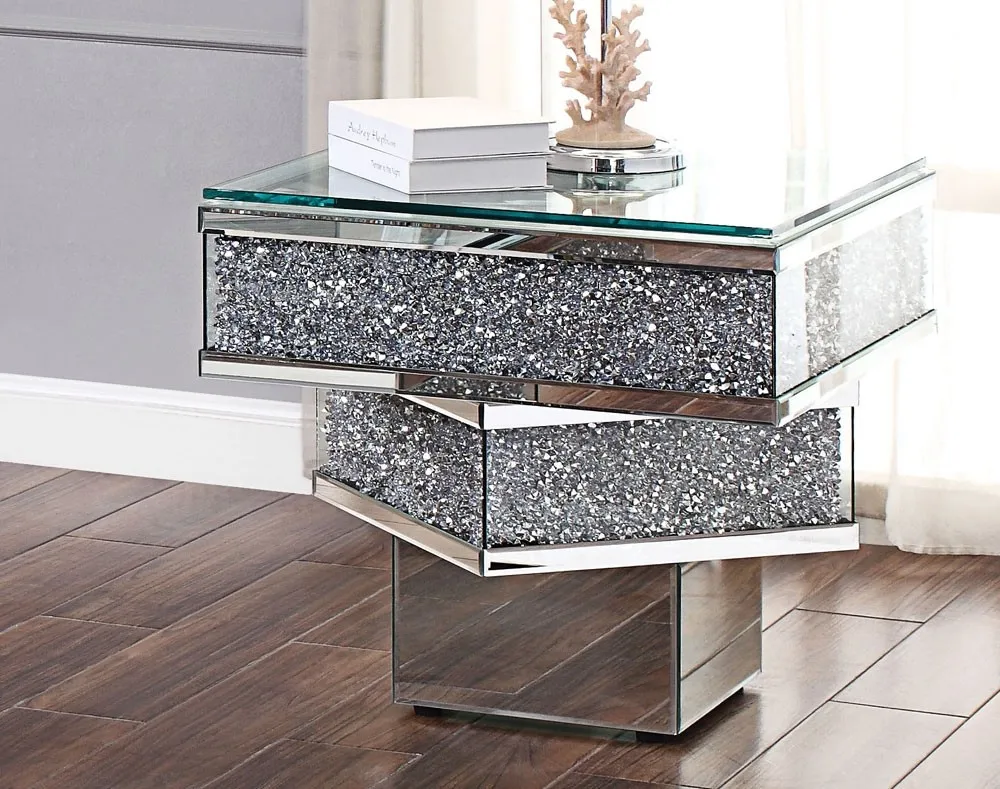 crushed mirror side table