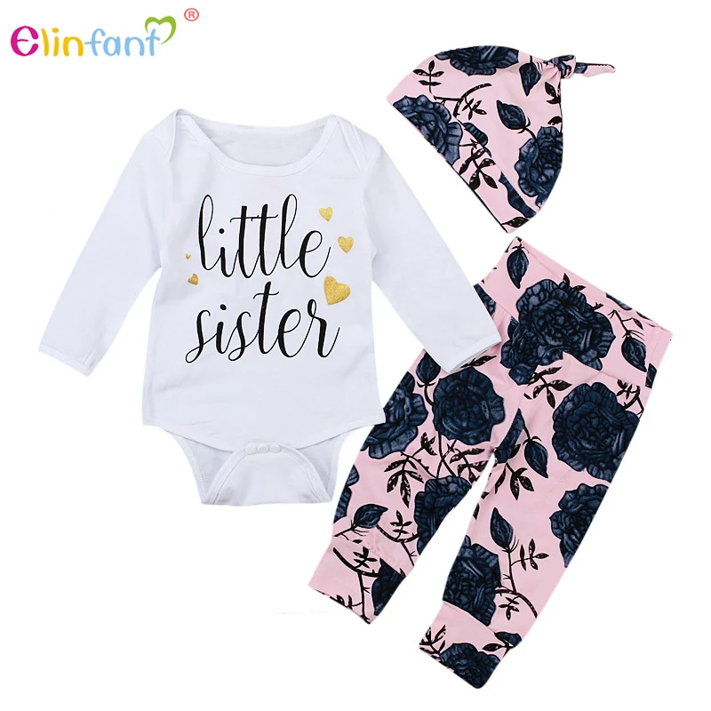 Elinfant Новорожденные девушки Одежда Baby Romper Нарядные штаны Комплект с длинным рукавом Зимняя