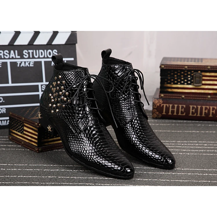 Mens leather ankle boots black poisson leather