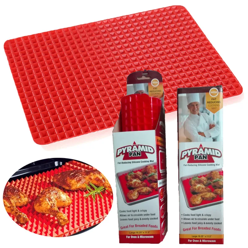 Black Cooking Pan Oven Tray Baking Sheet Pastry Cooking Mat 2 Pack Wolecok Silicone Pyramid Pan,16 x 11 inches Large Red Pyramid Baking Mat 
