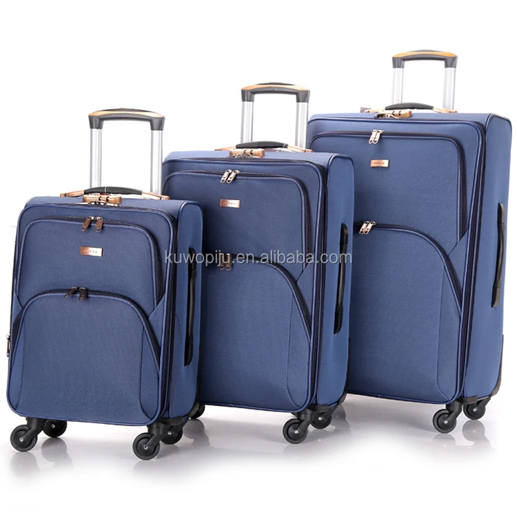 Blue Color Cheap Polyester 600 D 4 Wheels EVA Soft Side Suitcase 3pcs Expendable Fabric Type Luggage
