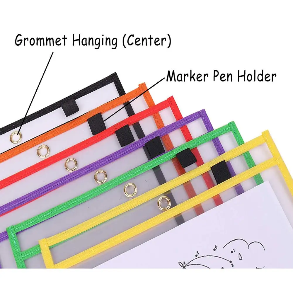 
 Карманы для сухого стирания многоразовые сухие стираемые рукава защищают прозрачный карман с двойной прострочкой и красочным краем  