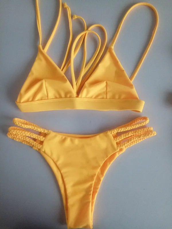 OEM Custom Design Women Italian  Fabric Bikini Front String Brazilian Thong Bikini  in Bulk