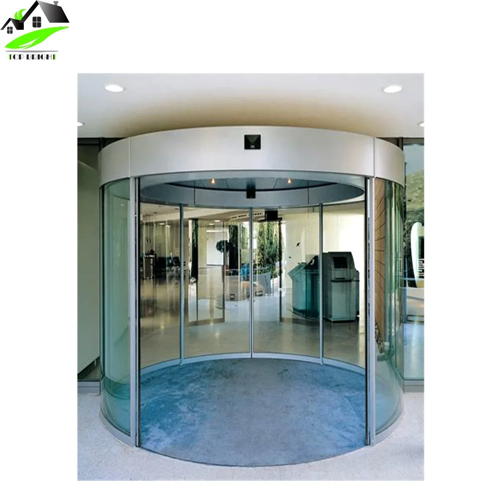 Commercial Exterior Slide Curved Security Glass Tempered Automatic