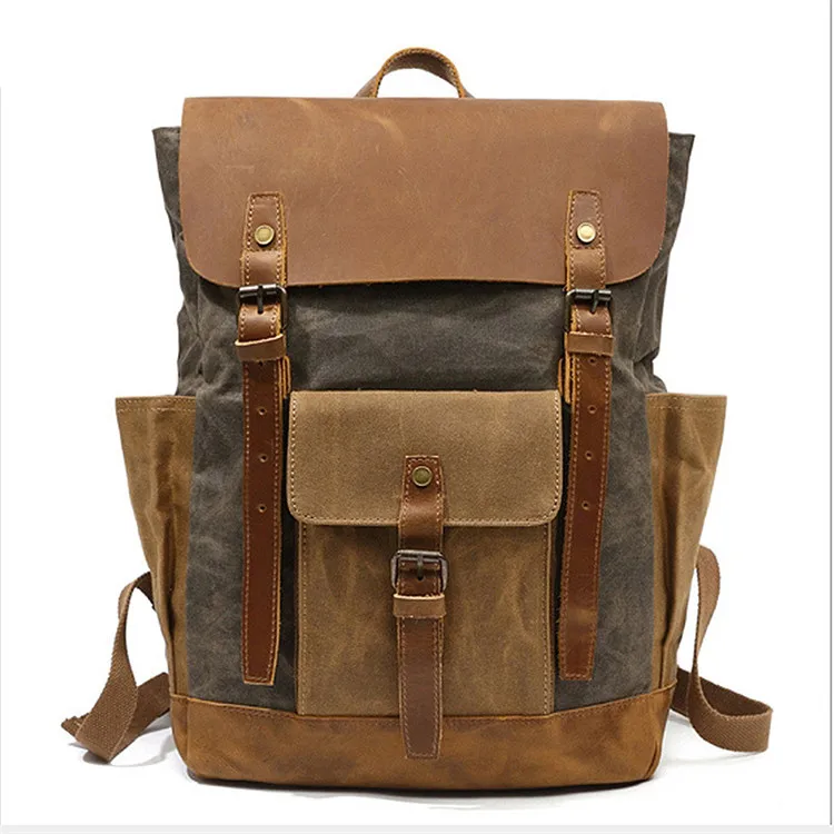 Student computer backpack waxing canvas fashion travel backpack