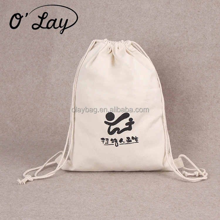 white canvas drawstring backpack