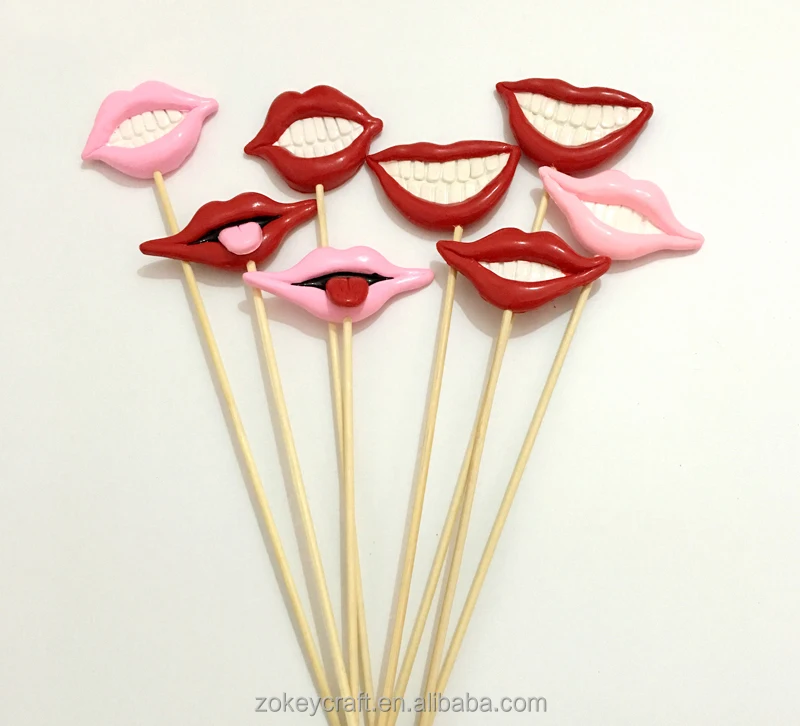 4pcs Funny Photo Booth Props For Wedding Party Polymer Clay Lips Glasses